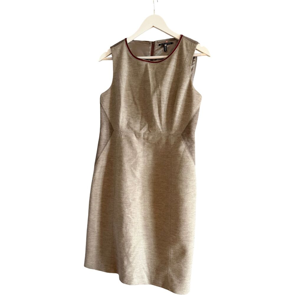 Archive Elie Tahari Bergdorf Goodman Champagne Wool Sheath Dress Red Trim NWOT 8